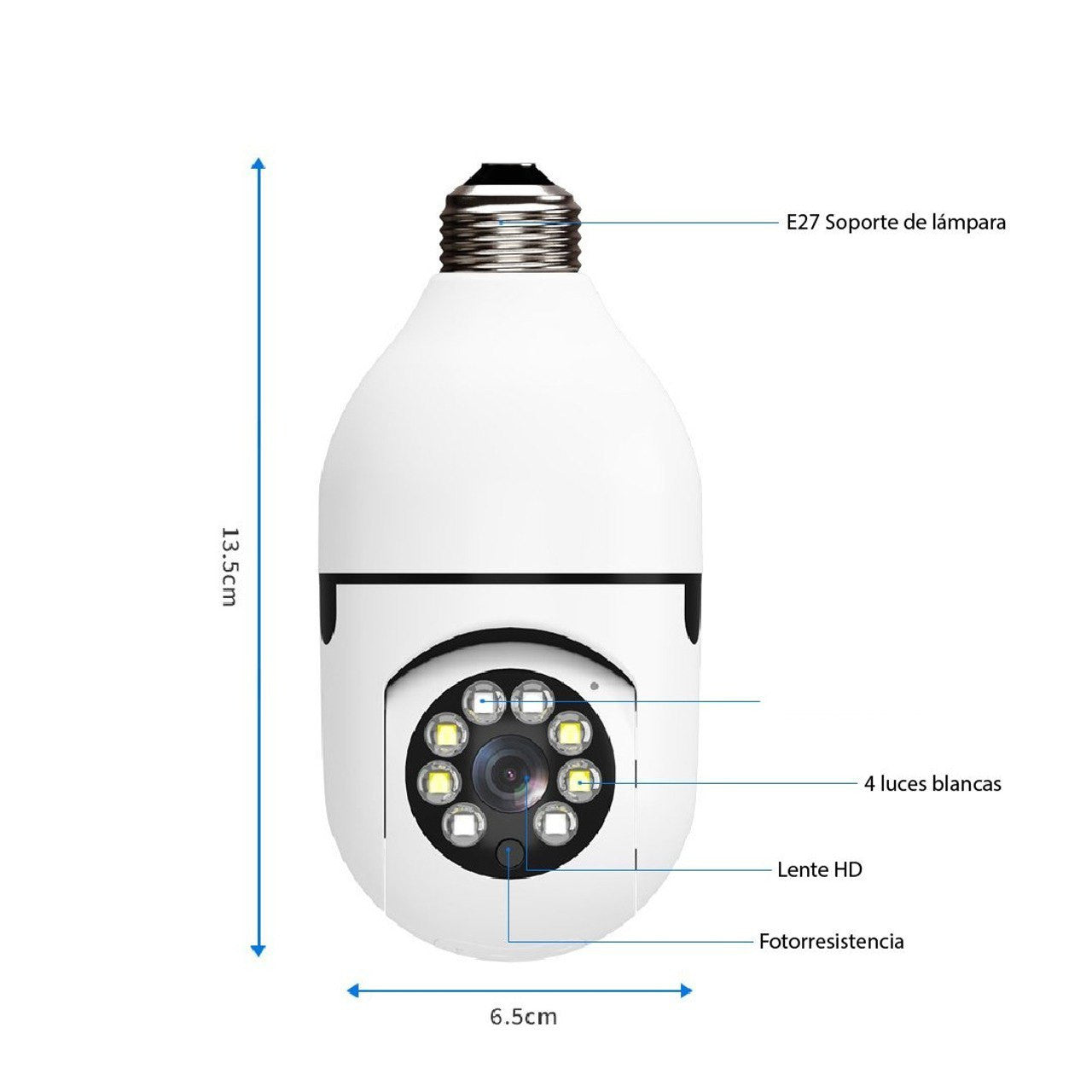 camara Robótica Tipo Bombillo WiFi, 360°